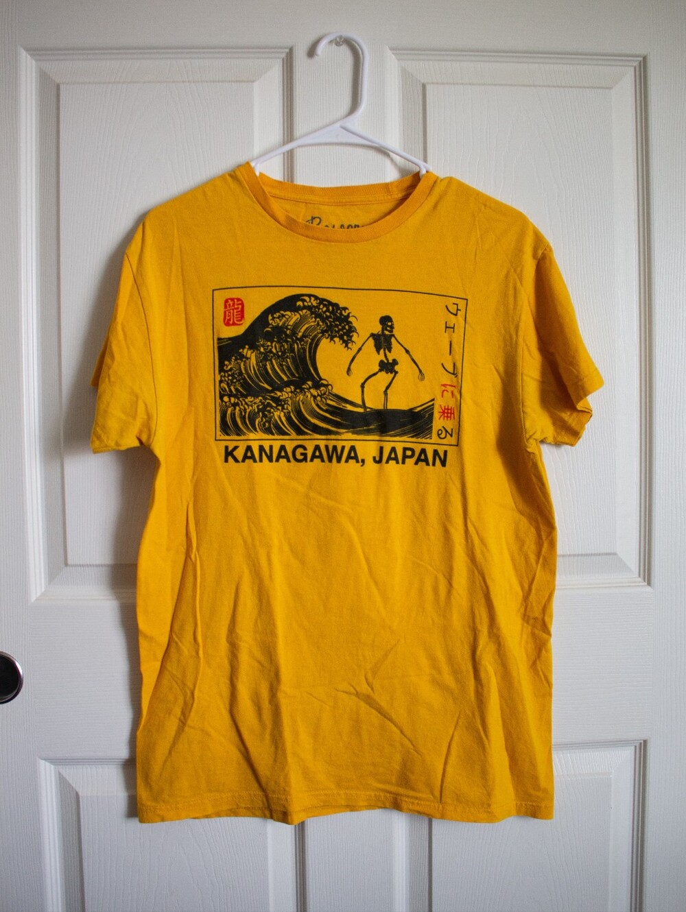 Yellow Kanagawa Japan Surfing Skeleton T-Shirt